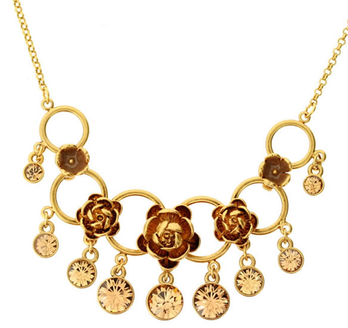 Pilgrim Rose Necklace, Brown/Gold