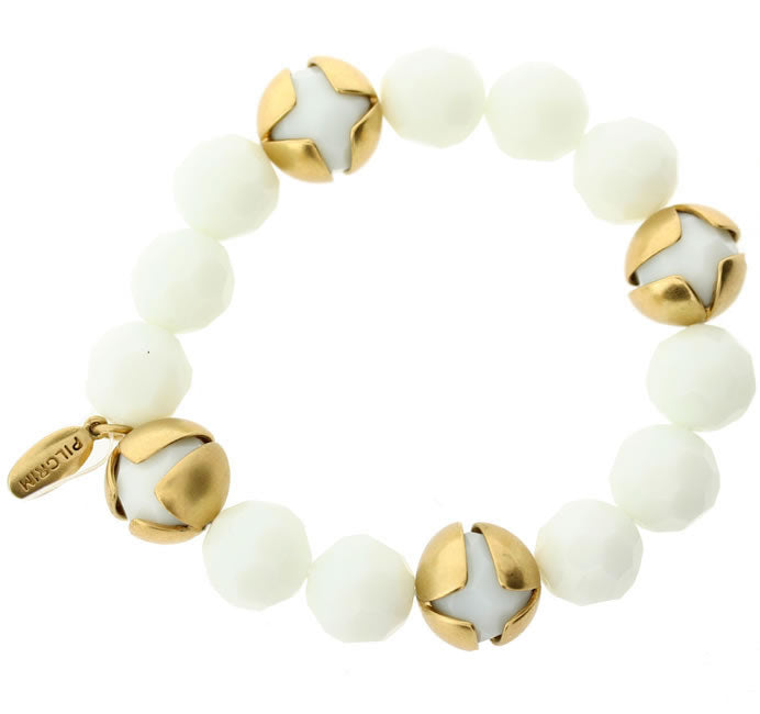 Pilgrim Life Elasticated Bracelet, White/Gold