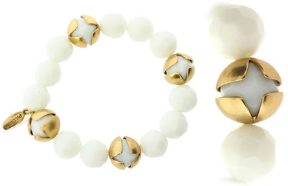 Pilgrim Life Elasticated Bracelet, White/Gold