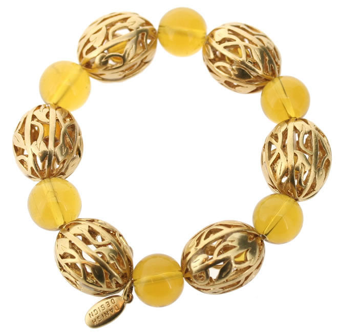 Pilgrim Filigree Elasticated Beaded Bracelet, Gold