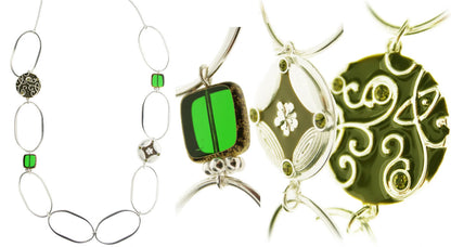 Pilgrim Ethnic Nature Long Necklace, Green/Silver