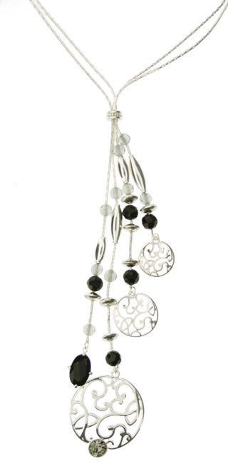Pilgrim Silhouette Elaborate Long Necklace, Black/Silverblack/Silver
