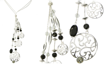 Pilgrim Silhouette Elaborate Long Necklace, Black/Silverblack/Silver