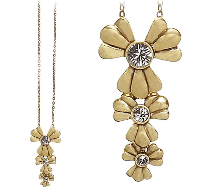 Pilgrim Romance Triple Drop Necklace,  Crystal/Gold.