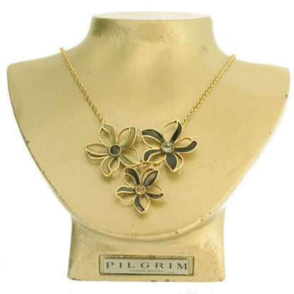 Pilgrim Velvet Triple Cluster Necklace, Brown Mix/Gold