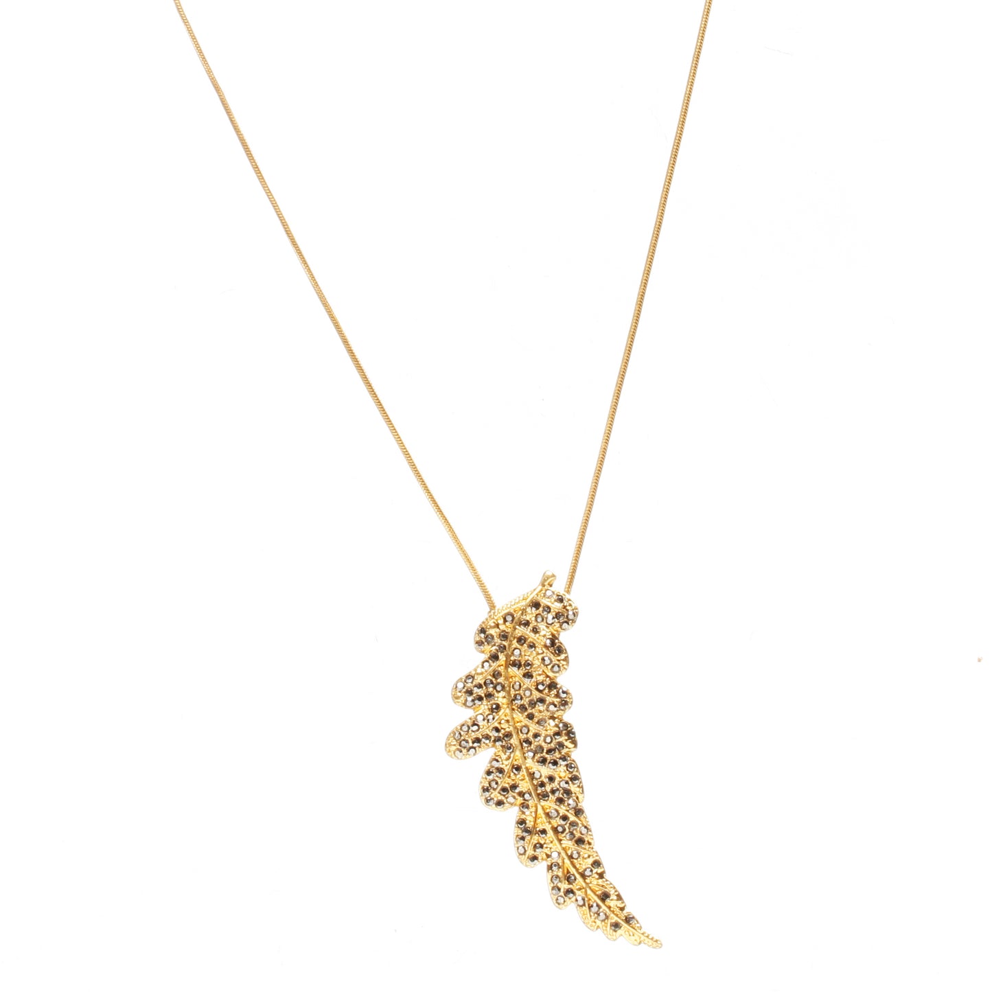 Pilgrim, Leaves Long Necklace, Grey Crystal/Gold