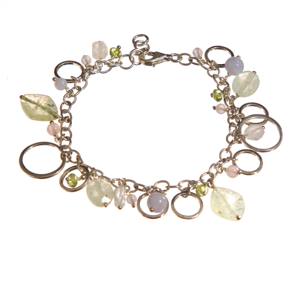 Sterling Silver Bracelet with Faceted Tourmaline, Quartz, Moonstone