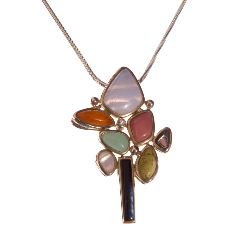 Sterling Silver Pendant with Multi Gemstones