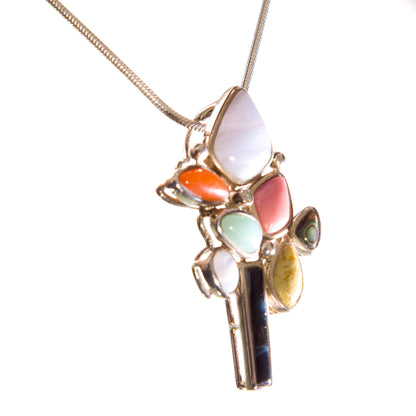 Sterling Silver Pendant with Multi Gemstones