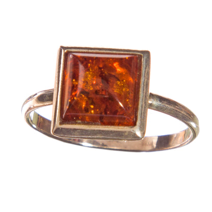Pretty Square Amber Ring