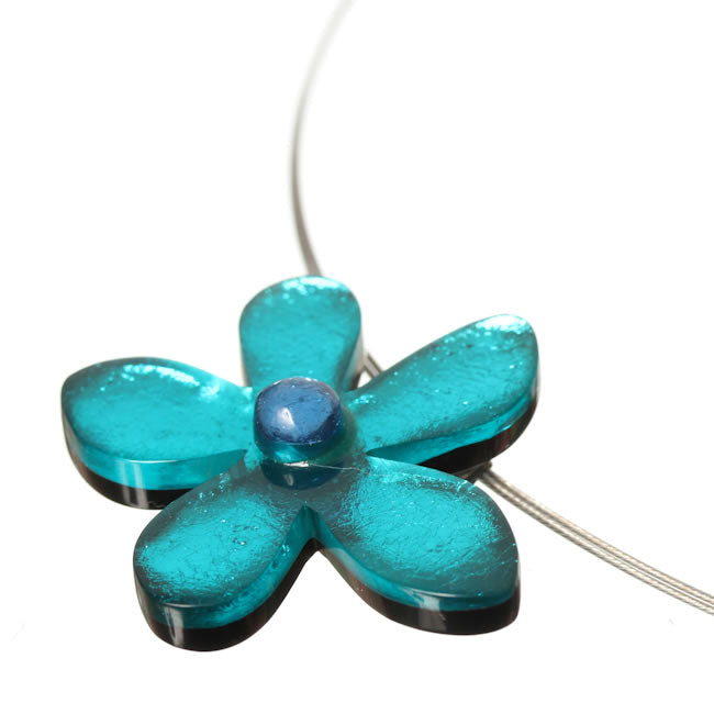 Watch this Space Small Flower Pendant, Flower Extravaganza Collection, Teal