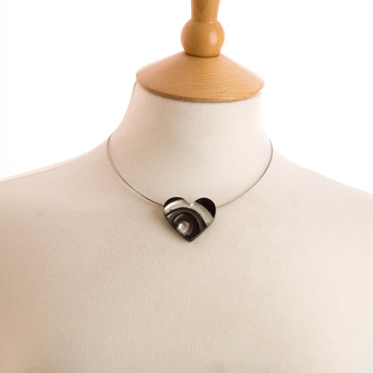 Watch this Space Necklace, Curved Hearts Collection, Black/Silver