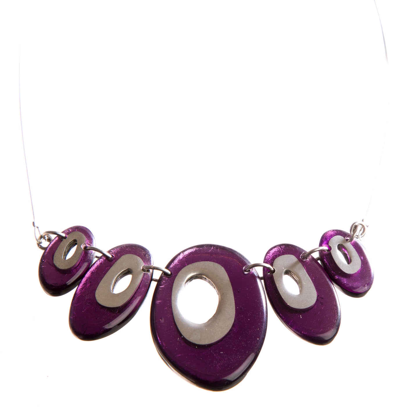 Watch this Space Necklace, Pewter Ovals Collection, Purple