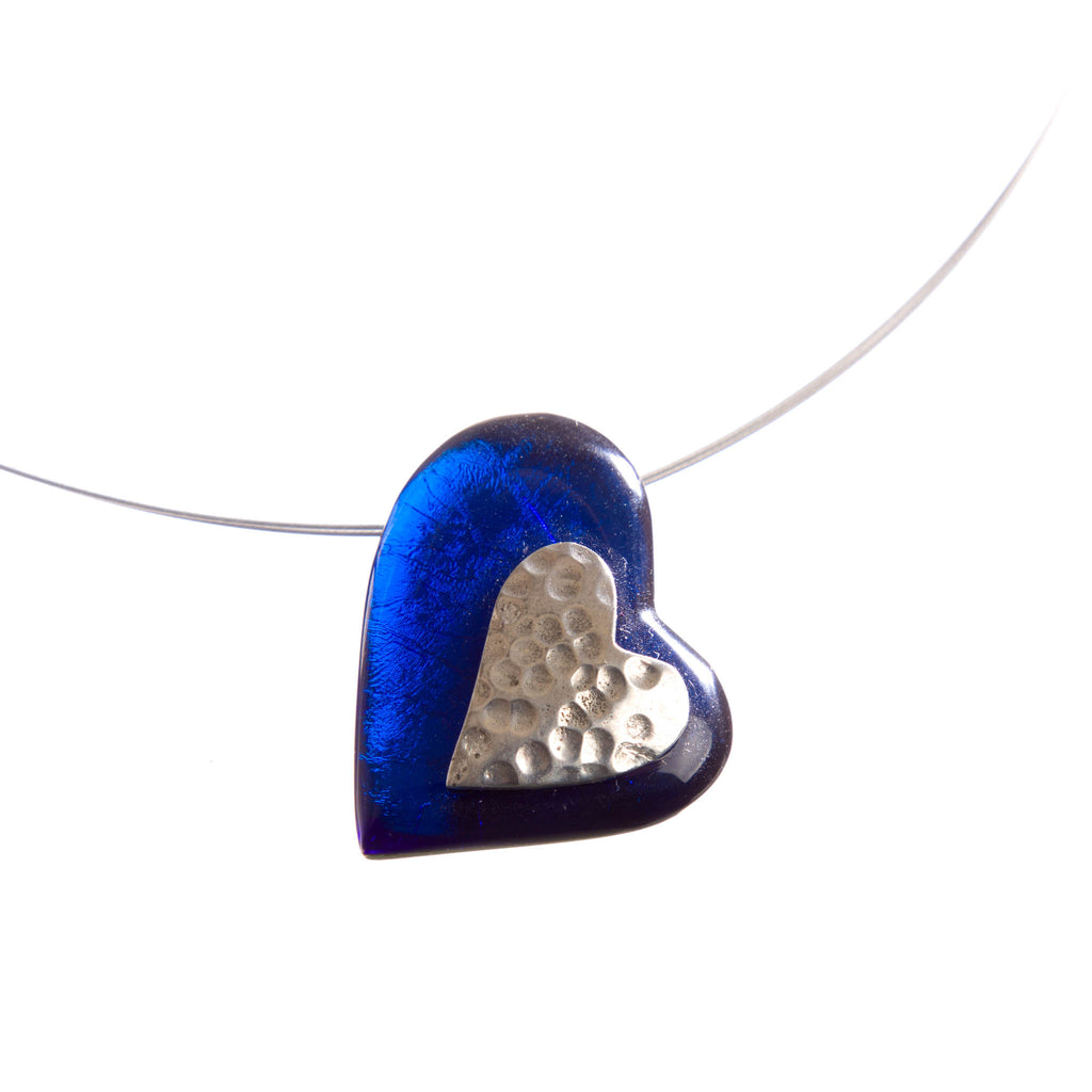 Watch this Space Necklace, Heart on Heart Collection, Blue/Silver