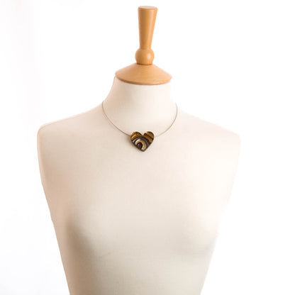 Watch this Space Necklace, Curved Hearts Collection, Brown/Gold/Silver