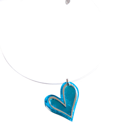 Watch this Space Necklace, Linear Hearts Collection, Turquoise/Silver