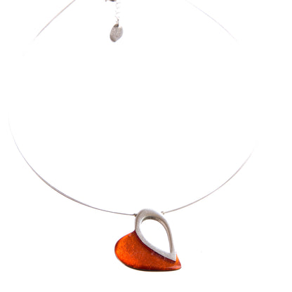 Watch this Space Necklace, Pewter Heart Collection, Orange/Silver
