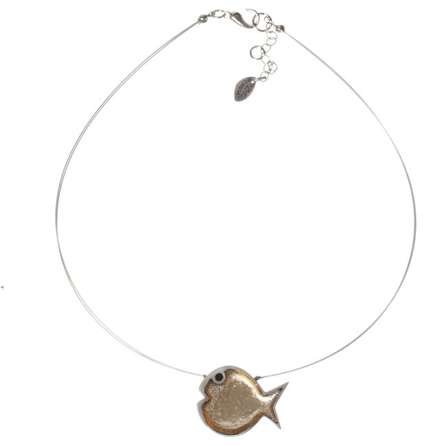 Watch this Space Larger Pendant Necklace from the Bubble Fish Collection, Gold