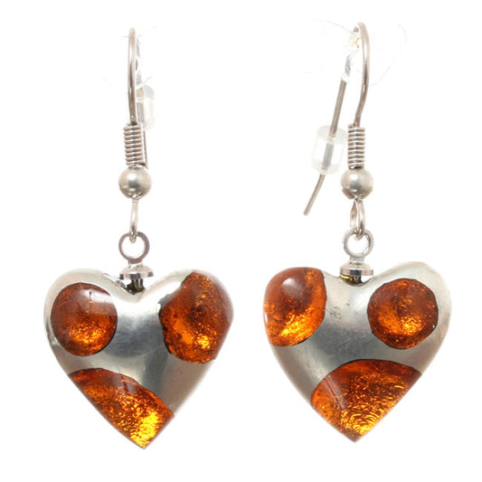 Watch this Space Earrings from the Domed Heart Collection, Orange/Silver.