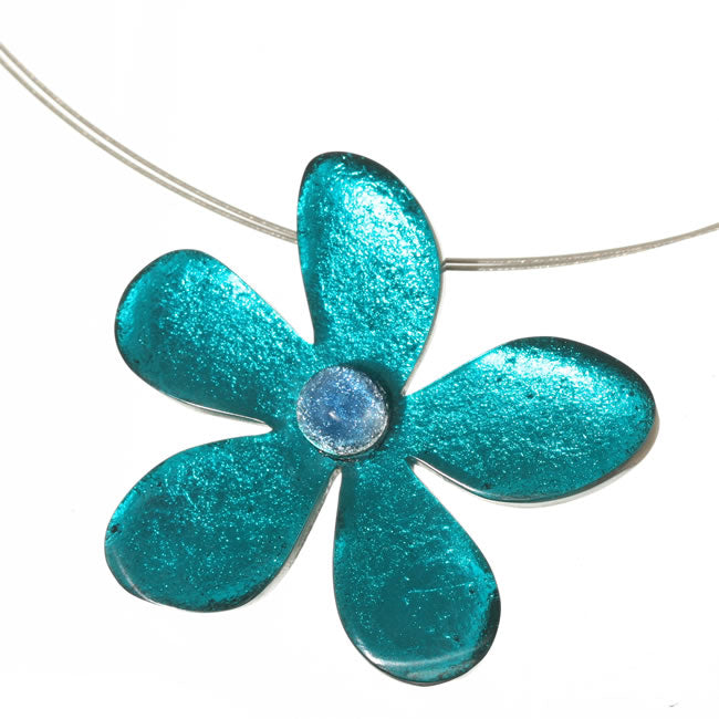 Watch this Space Large Flower Pendant, Flower Extravaganza Collection, Teal