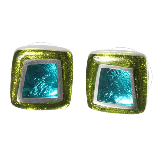 Watch this Space Stud Earrings from the Irregular Squares Collection, Seaweed