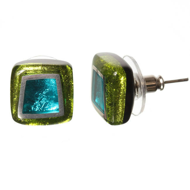 Watch this Space Stud Earrings from the Irregular Squares Collection, Seaweed