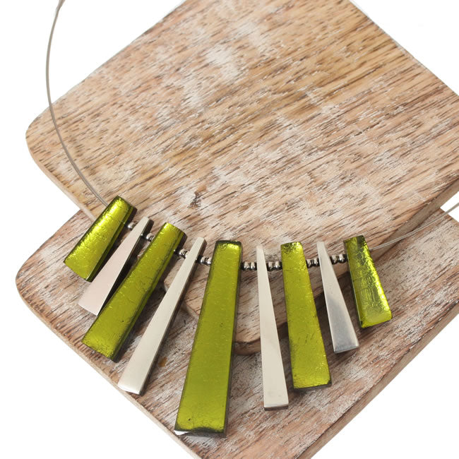 Watch this Space Necklace from the Pin Stripe Collection, Lime/Silver