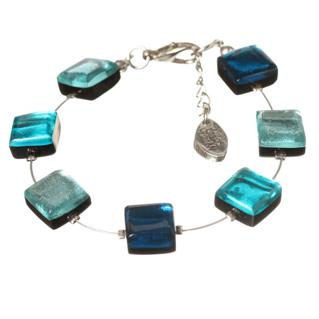 Watch this Space Bracelet, Square Buttons Collection, Teal/Silver