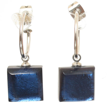 Watch this Space Earrings, Square Buttons Collection, Ocean/Silver