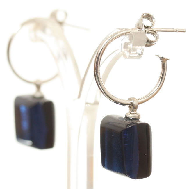 Watch this Space Earrings, Square Buttons Collection, Ocean/Silver