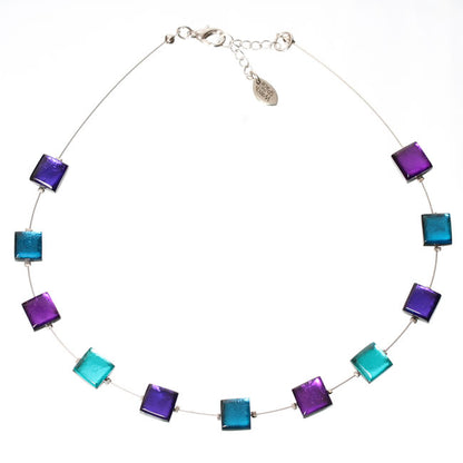 Watch this Space Necklace, Square Buttons Collection, Peacock/Silver