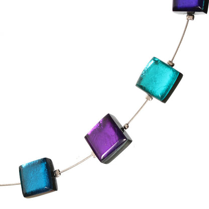 Watch this Space Necklace, Square Buttons Collection, Peacock/Silver