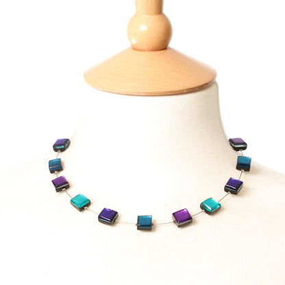 Watch this Space Necklace, Square Buttons Collection, Peacock/Silver