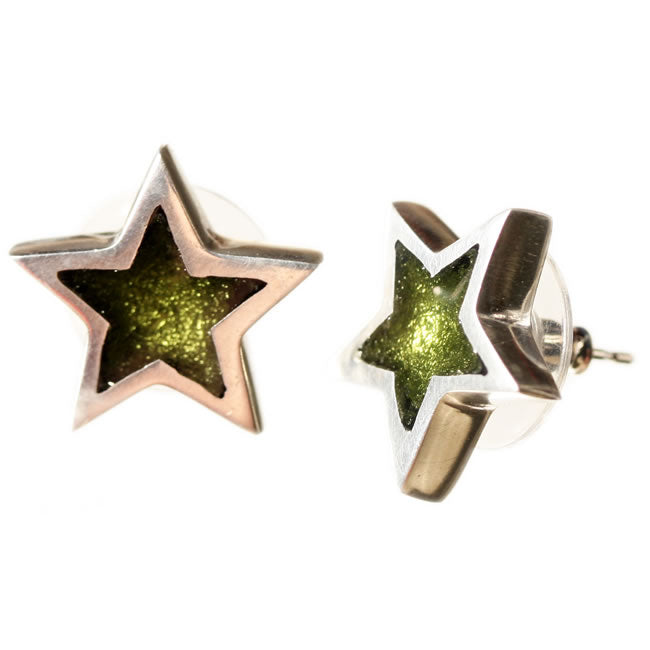 Watch this Space Stud Earrings from the Pewter Stars Collection, Olive